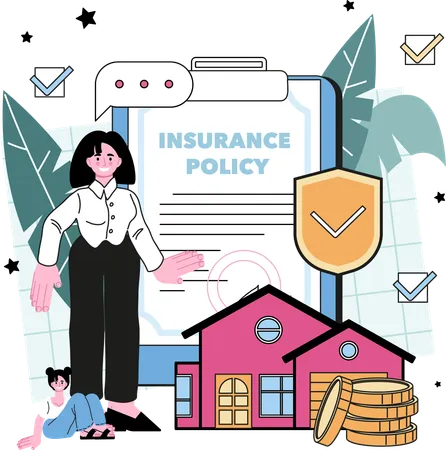 Girl having property insurance  Illustration