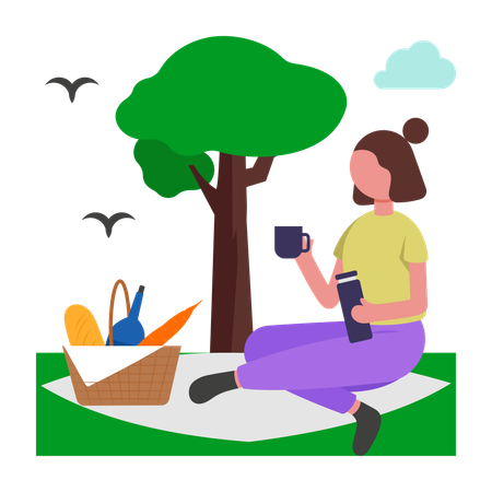 Girl having Quality Time in Nature  Illustration