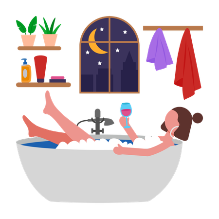 Girl having Relaxing Bath  Illustration