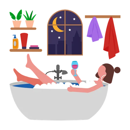 Girl having Relaxing Bath  Illustration