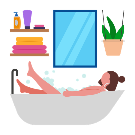 Girl having Relaxing Morning Bath Time  Illustration
