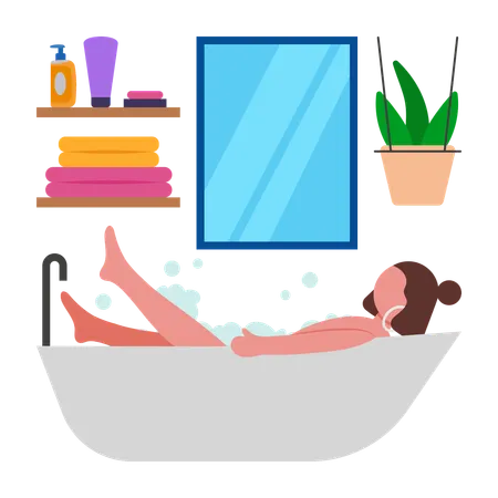 Girl having Relaxing Morning Bath Time  Illustration
