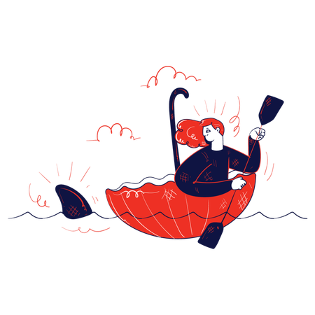 Girl having risk from shark in ocean  Illustration
