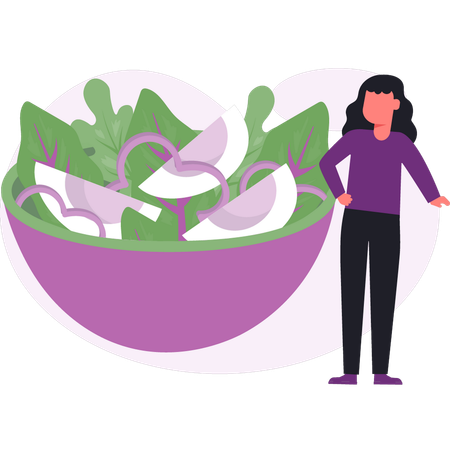 Girl  having salad in lunch time  Illustration