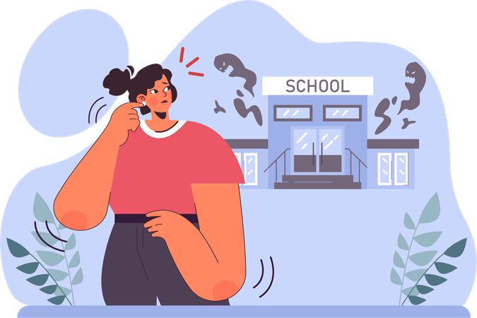 Girl having school phobia  Illustration