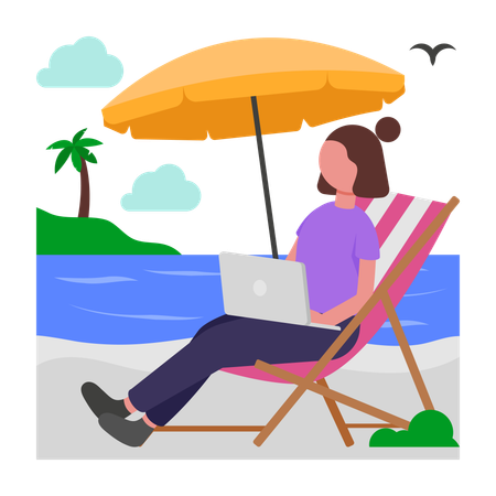 Girl having sea Workation  Illustration