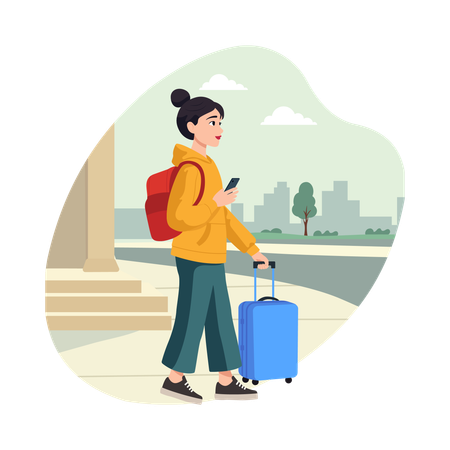 Girl having Seaside Morning Walk  Illustration