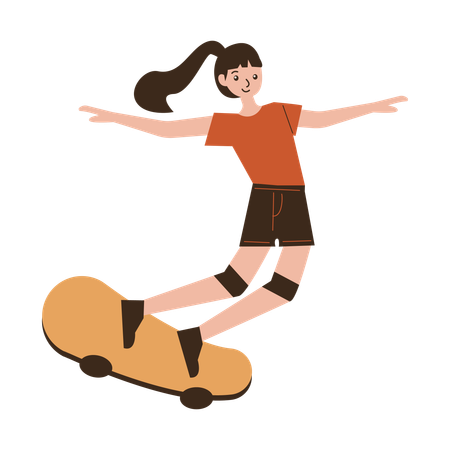 Girl having skateboarding tricks  Illustration