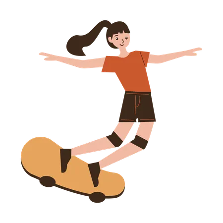 Girl having skateboarding tricks  Illustration