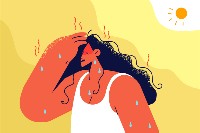 Girl  having sweat due to hot temperature  Illustration