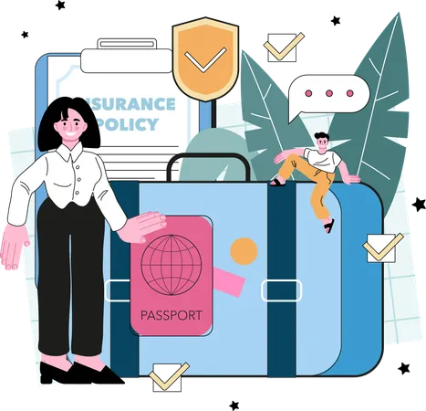 Girl having travel insurance  Illustration