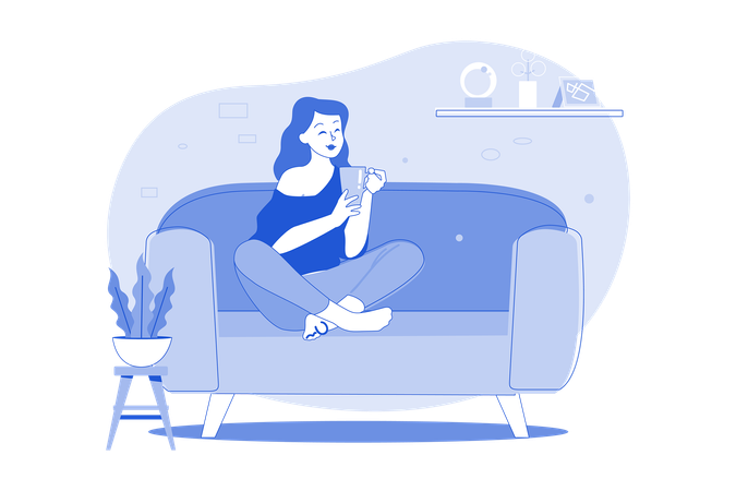 Girl Heaving Coffee And Relaxing On The Sofa  Illustration