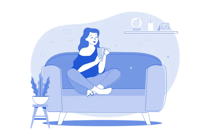 Girl Heaving Coffee And Relaxing On The Sofa Illustration