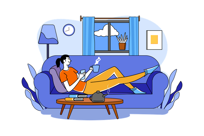 Girl heaving Coffee and relaxing on the sofa  Illustration