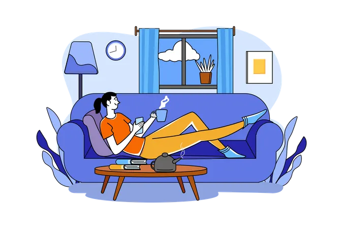Girl heaving Coffee and relaxing on the sofa  イラスト