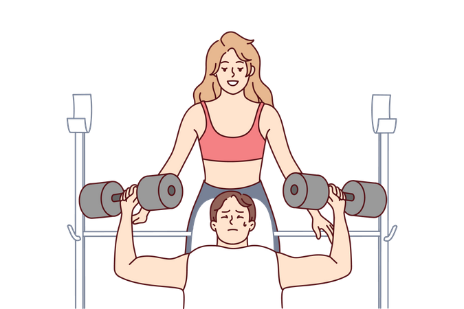 Girl helping boy in workout  Illustration