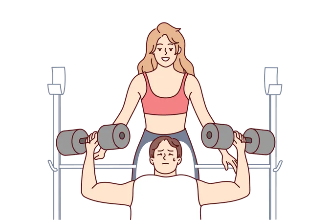 Girl helping boy in workout  Illustration
