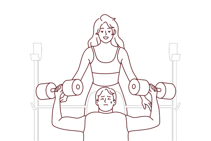 Girl helping boy in workout  Illustration