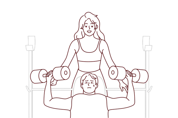 Girl helping boy in workout  Illustration