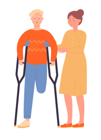 Girl helping handicap man  Illustration