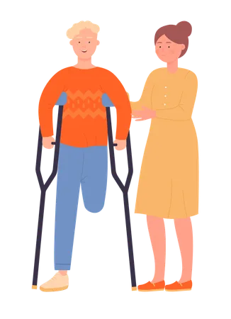 Girl helping handicap man  Illustration