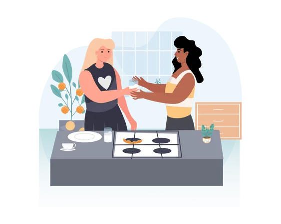 Girl helping in cooking Illustration