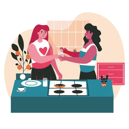 Girl helping in cooking Illustration
