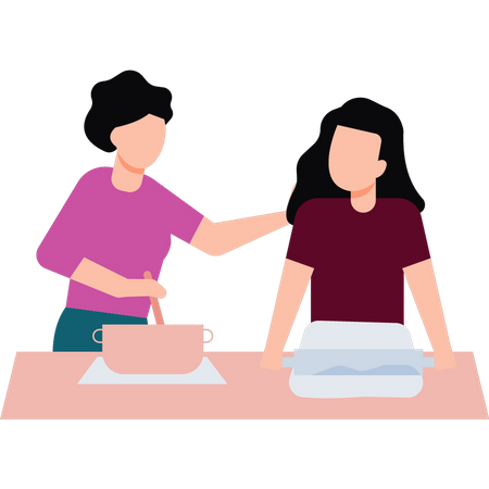 Girl helping mother in cooking  Illustration