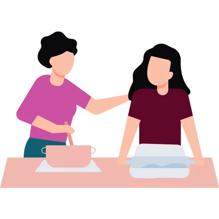 Girl helping mother in cooking  Illustration