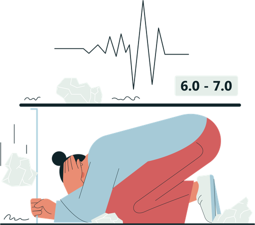 Girl hide under table for protection  Illustration