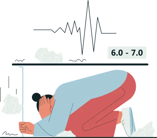 Girl hide under table for protection  Illustration