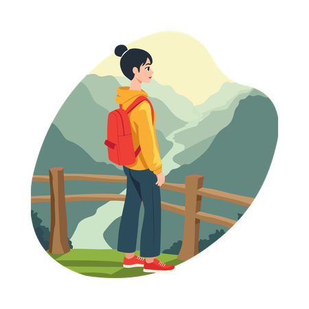 Girl Hiking in the Mountains  Illustration
