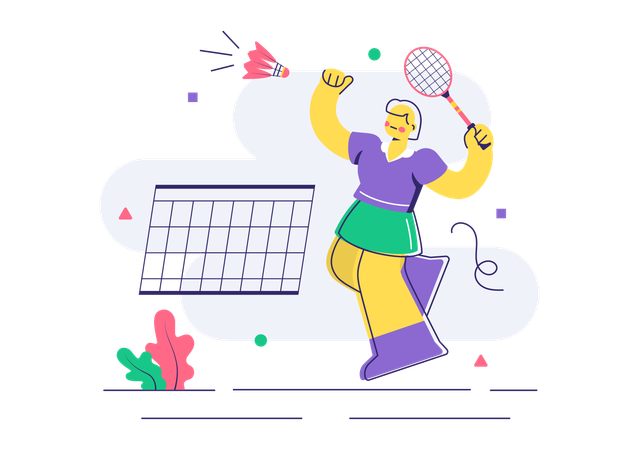 Girl hitting shuttlecock with racket  Illustration