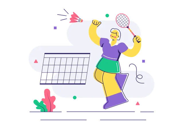 Girl hitting shuttlecock with racket  Illustration