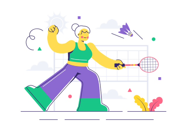 Girl hitting shuttlecock with racket  Illustration