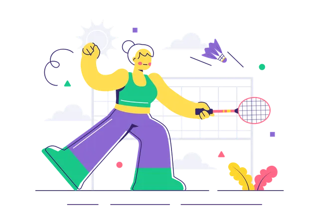 Girl hitting shuttlecock with racket  Illustration