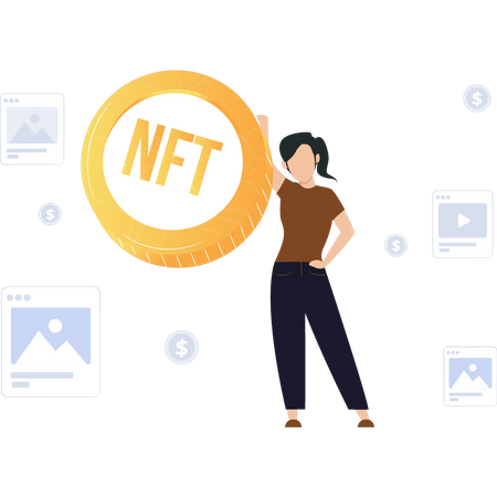 Girl hold NFT  Illustration