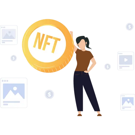 Girl hold NFT  Illustration