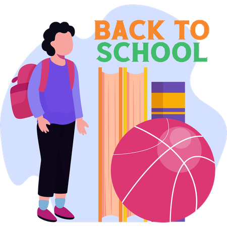 Girl holding a basketball smiling with a backpack symbolizing the excitement of returning to school  Illustration