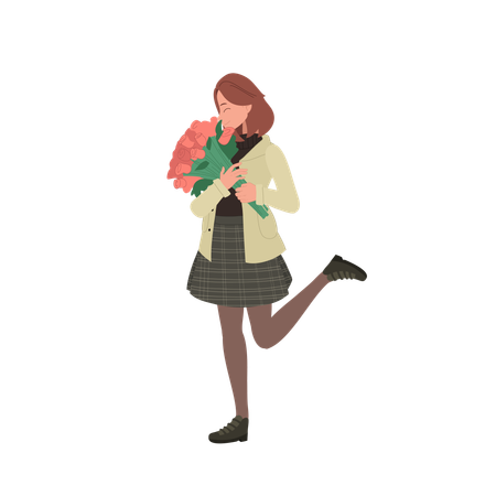 Girl holding a beautiful rose bouquet  Illustration