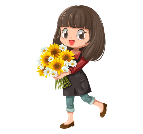 Girl holding a Flowers Bouquet Illustration