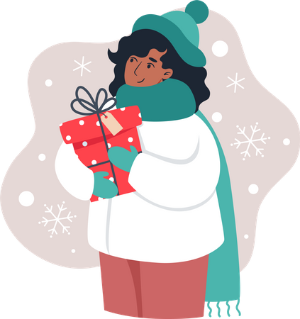 Girl holding a gift with her hand  Illustration