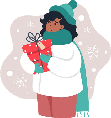 Girl holding a gift with her hand  イラスト