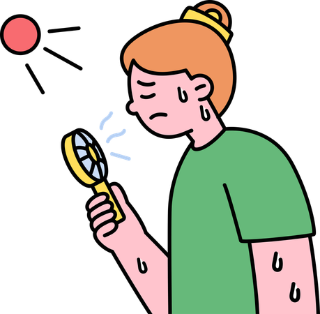 Girl holding a hand fan to be safe from extreme heat  Illustration