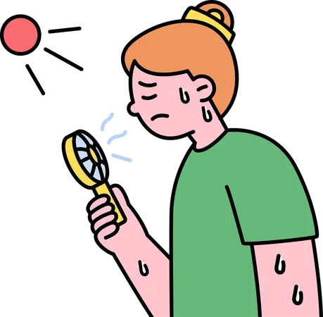 Girl holding a hand fan to be safe from extreme heat  Illustration