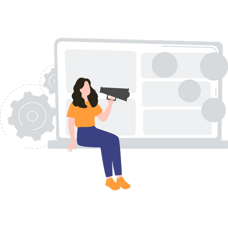 Girl holding a megaphone is making an advertisement  Illustration