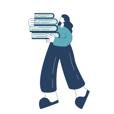 Girl Holding a Pile of Book  Illustration