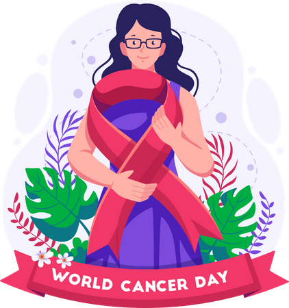 Girl holding a red awareness ribbon  Illustration
