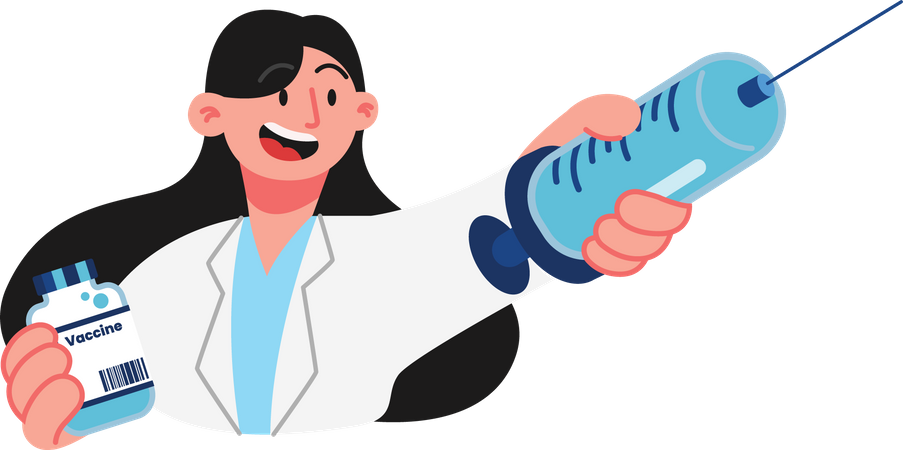 Girl holding a vaccine vial  イラスト
