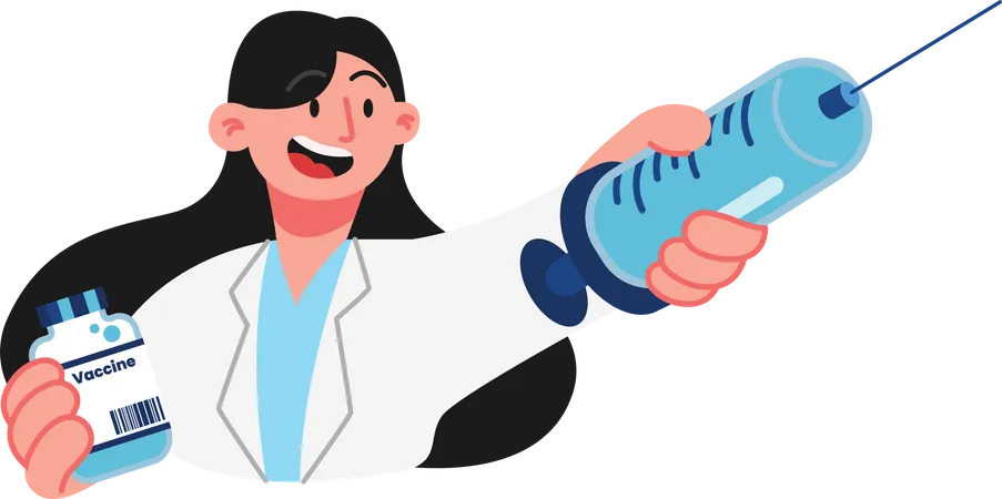 Girl Holding A Vaccine Vial Injection To Fight Virus Illustration
